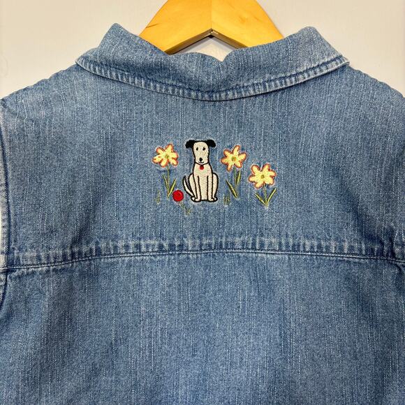 Western Denim Embroidered Vest Novelty Dog Motif Vintage Layer | True Summer - Picture 6 of 7